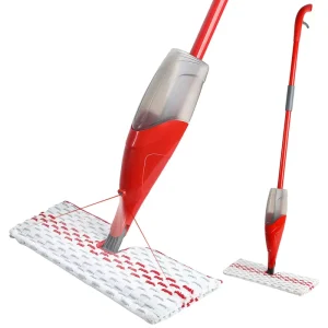 Microfiber Flat Mop with 360-Degree Rotation, Steel Pole, and Spray Function