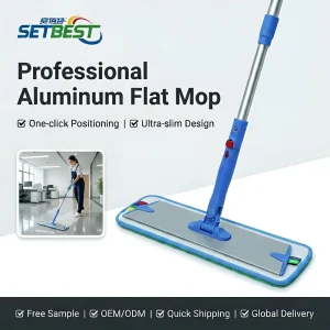 Microfiber Flat Mop with Aluminum Frame and One-Click Positioning Connector