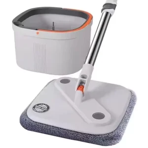 Microfiber Flat Mop with Hands-Free Bucket, 360-Degree Wet and Dry System, Dual Mop Heads, 70-80% Dehydration Rate