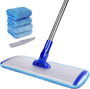 Microfiber Flat Mop with Long Handle and Washable Pads for Hardwood Floors