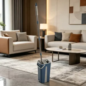 Microfiber Flat Mop with a Bucket and 2 Reusable Mop Pads Swivel Stainless Steel Handle for Floor and Kitchen Cleaning