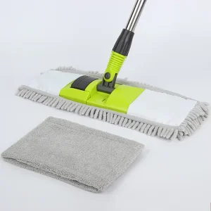 Microfiber Flat Wet and Dry Dust Mop with Long Handle and Washable Chenille Head