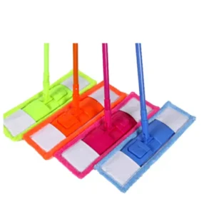 Microfiber Floor Cleaning Mop with Telescopic Steel Handle and Plastic Basket