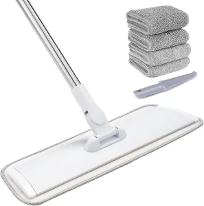 Microfiber Floor Flat Mop with 4 Washable Pads and Scraper for Dry or Wet Cleaning