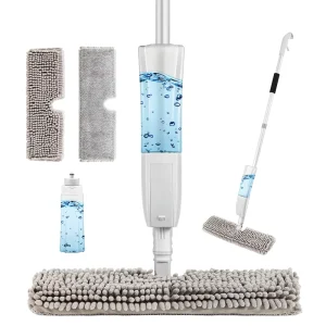 Microfiber Floor Spray Mop with Reusable Double-Sided Pads and Aluminum Pole