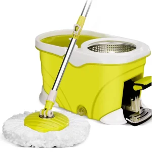 Microfiber Mop Set with Stainless Steel Telescopic Pole, Detachable Wringer, Spin Roller and Plastic Bucket