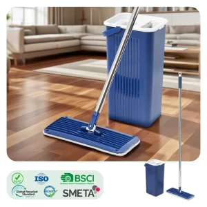 Microfiber Mop and Bucket Set with Semi-Automatic Wringer for Floor Cleaning