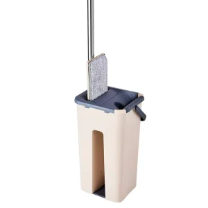 Microfiber Mop with Steel Pole, Plastic Basket, Dual-Drive Sliding Wringing, Over 701ML Capacity