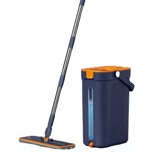 Microfiber Rectangle Cloth Hands-Free Flat Squeeze Mop with Telescopic Handle Plastic Basket Bucket Set