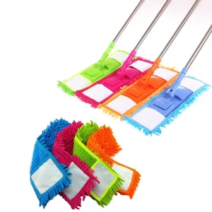 Microfiber Retractable Chenille Fabric Flat Dust Mop with Telescopic Handle