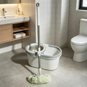 Microfiber Rotary Mop and Bucket Set with Wringing Mechanism for Floor Cleaning