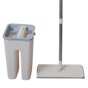 Microfiber Self-Wringing Flat Mop and Bucket Set with Stainless Steel Pole