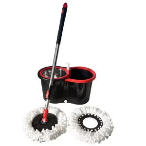Microfiber Spin-Dry Mop and Bucket Set with 2 Replacement Mop Heads and Paddle