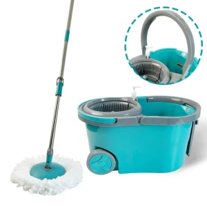 Microfiber Spin Mop Bucket with Telescopic Handle, 360-Degree Rotating Wheel, and Steel Pole