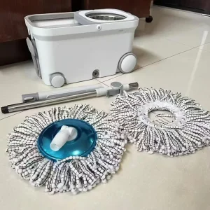 Microfiber Spin Mop Set with Stainless Steel Bucket, Pedal and Wheels