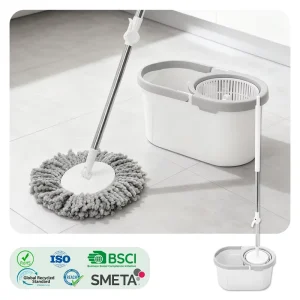 Microfiber Spin Mop and Bucket Set with Dual-Chamber Self-Wringing System