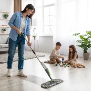 Microfiber Spray Mop with Foldable Aluminum Pole, Flat Mop for Household Floor Cleaning