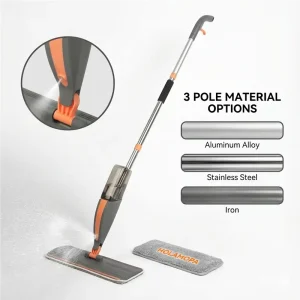 Microfiber Spray Mop with Optional Aluminum Alloy Stainless Steel or Iron Pole and Spray Bottle for Floor Cleaning