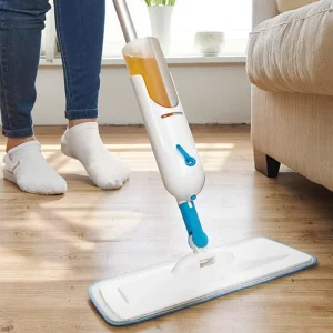 Microfiber Spray Mop with Steel Pole, Foldable Handle, Washable Pad for Wet/Dry Use