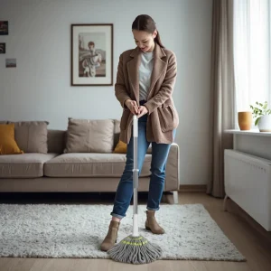 Microfiber Twist Industrial Mop with Double Spin Self-Wringer, Stainless Steel Handle, and Light Grey Color