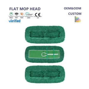Microfiber Wet Mop Pads with Aluminum Pole, Green Fringe, Reusable Washable, Color Tag Included