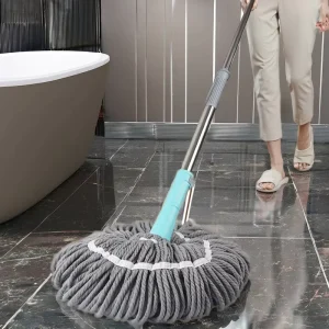 Microfiber Wet Mop with Long Handle, Self-Wringing Round Cotton Head