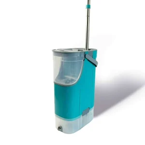 Microfiber Wet and Dry Flat Mop with Steel Pole, Desk Handle and Plastic Basket