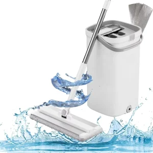 Microfibre 360 Spin Floor Mop Set Foldable Stainless Steel Handle Self Wringer Dual Drive Bucket Including 2 Pads Sustainable