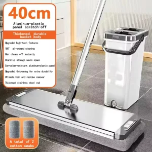 Microfibre Flat Mop 360 Home Cleaning System with Telescopic Handle Self Wringer High Capacity Spinning Floor Mop Washing Bucket
