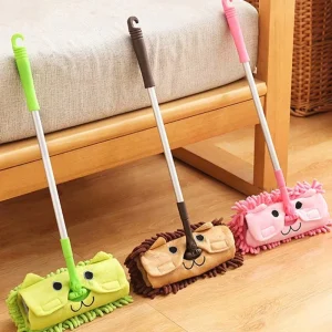 Mini Foldable Children’s Microfiber Chenille Cartoon Floor Cleaning Mop with Telescopic Automatic Spray Handle