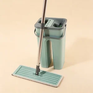Mini Mop Bucket Set with 2 Microfiber Mop Heads, Stainless Steel Pole, 80%-90% Dehydration Rate, Automatic Wringing
