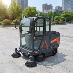 Mini Ride-On Industrial Floor Sweeper, Electric Vacuum Cleaning Machine for Warehouse, Road, and Factory