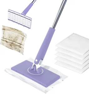 Mini Sweeper Mop Small Flat Dust Mop with 5 Dry Cleaning Towels Dry and Wet Easy Use for Kitchen Bathroom House Wall Mirrors