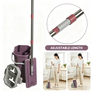 Minimalist Magic Handle Mop Set with Durable Mop Head Steel Pole Easy to Operate for Floor Cleaning