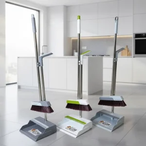 Model 015 Long-Handled Stainless Steel Floor Scrubber Brushes and Dustpan Set for Home Hotel Commercial Use