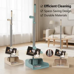 Modern Foldable Dustpan and 180 Rotating Steel Broom Set Long Handle Upright Sweeping Combo Household Floor Cleaning Kit