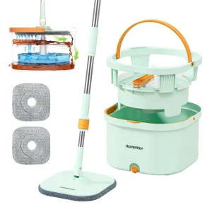 Mop Bucket Set, Eco-Friendly, Lightweight, Rotating Self-Wringer, Telescopic Handle, 90-100% Dehydration Rate, 360-Degree