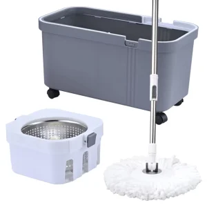 Mop Bucket and Wringer with 4 Wheels and 2 Microfiber Refills for Tile, Wood, and Under-Furniture Use