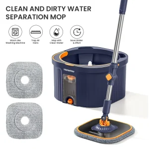 Mop Cleaning Set with Telescopic Handle Hands-Free 90-100% Dehydration Rate Dual-Compartment Bucket