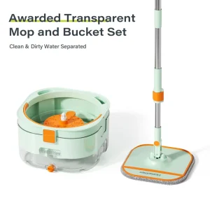 Mop and Bucket Set Clean and Dirty Water Separation Reusable Mop Pads for Dry and Wet Floor Cleaning