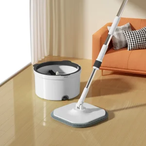 Mop and Bucket Set with Eco-Friendly Flat Mop, 2 Ultra-Fine Fiber Pads, Aluminum Rod, and Swivel Handle for Wet and Dry Floors