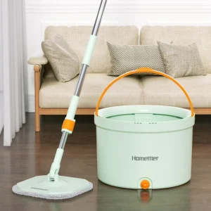 Mop and Bucket with Dual-Chamber Clean and Dirty Water Separation for Wet and Dry Floor Cleaning