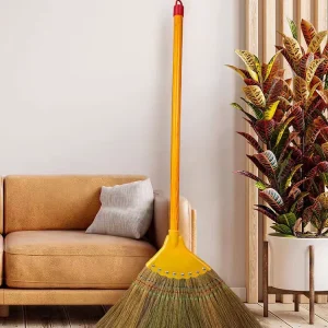 Muhly Grass Broom for Home and Outdoor Floor Cleaning Soft Bristles Wooden Handle Classic Style
