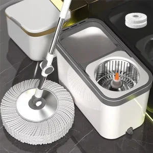 Multi-Functional Dual-Use 360-Degree Stainless Steel Rotating Bucket with Self-Wringer for Wet and Dry Cleaning