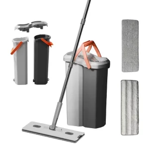 Multi functional Flat Squeeze Mop Compatible Disposable Wipe Wet Dry Use Microfiber Floor Mop Stackable Wringer Bucket