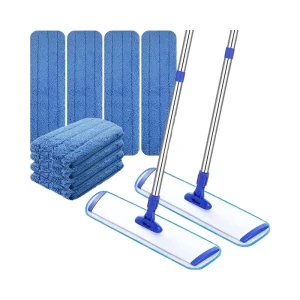 Multifunctional Aluminum Flat Mop with Dry and Wet Replacement Microfiber Mop Head, Steel Self-Wringer