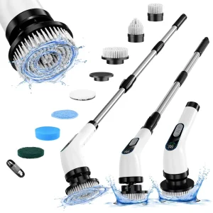 Multifunctional Cordless Electric Cleaning Brush with Plastic Bristles, Metal Handle and Multiple Heads