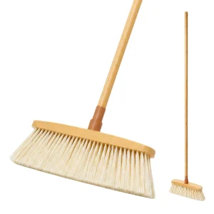 Natural Bamboo Push Broom Stiff Bristles Long Handle For Floors And Driveways