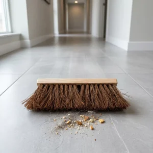 Natural Coco Bristle Deck Scrub Brush with Wooden Block for Patio and Driveway Cleaning