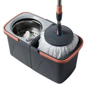 New 360-Degree Spin Floor Mop with Split Folding Stainless Steel Bucket 2 Mopheads Energy-Saving 70-80%